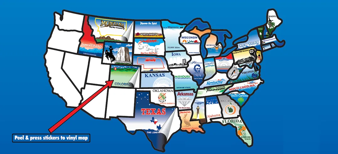 REMOVABLESTATESTICKERS – STATE STICK Travel Map Sticker, United State Sticker Removable 20 Inch Length x 13-1/2 Inch ...